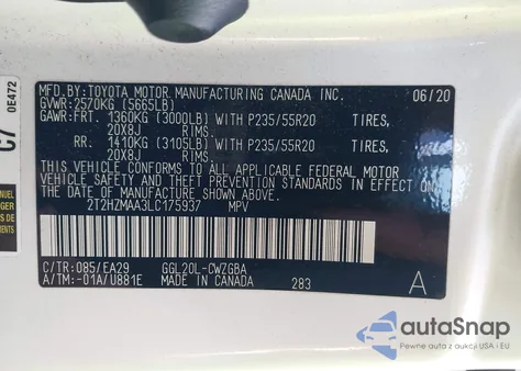 2020 Lexus Rx 350 from USA, damaged, VIN 2T2HZMAA3LC175937